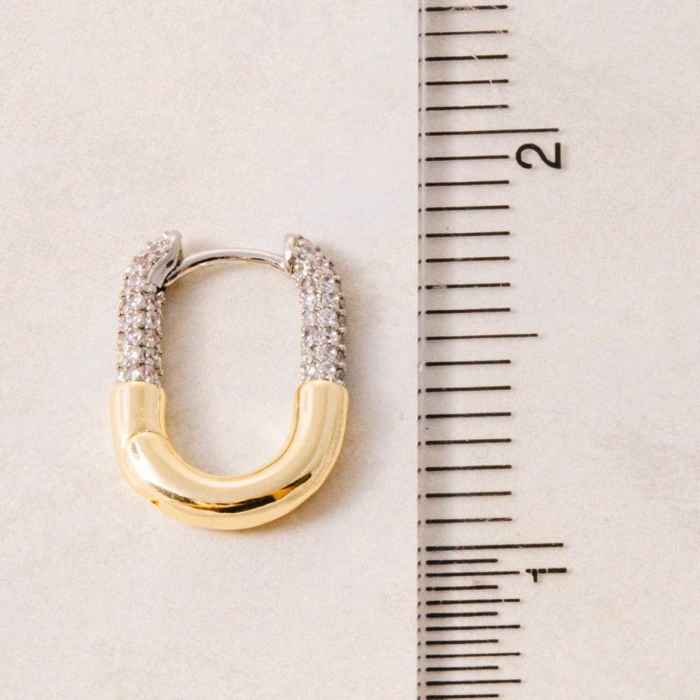Two-Tone Pave Oval Huggie Earrings
