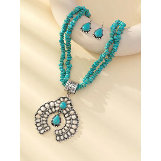 Green Round Flower Turquoise Pendant Necklace