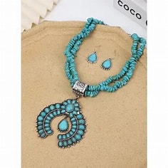 Blue Round Flower Turquoise Pendant Necklace