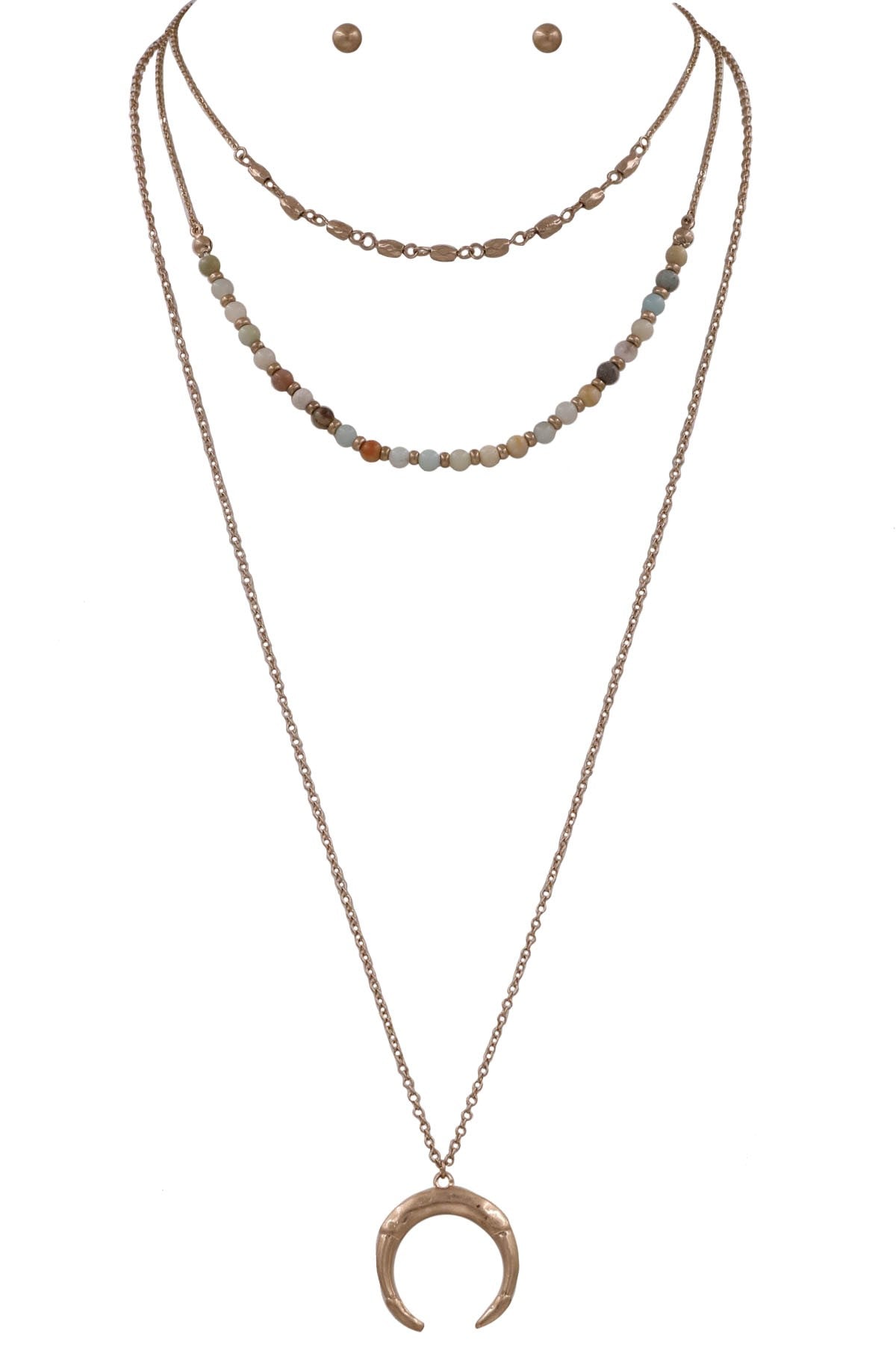 Metal Crescent Pendant Necklace & Earrings