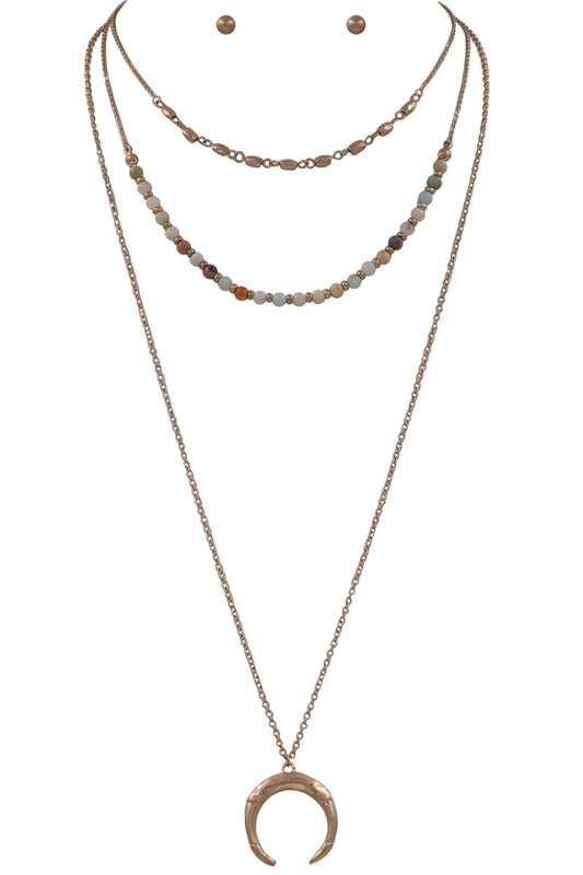 Metal Crescent Pendant Necklace & Earrings