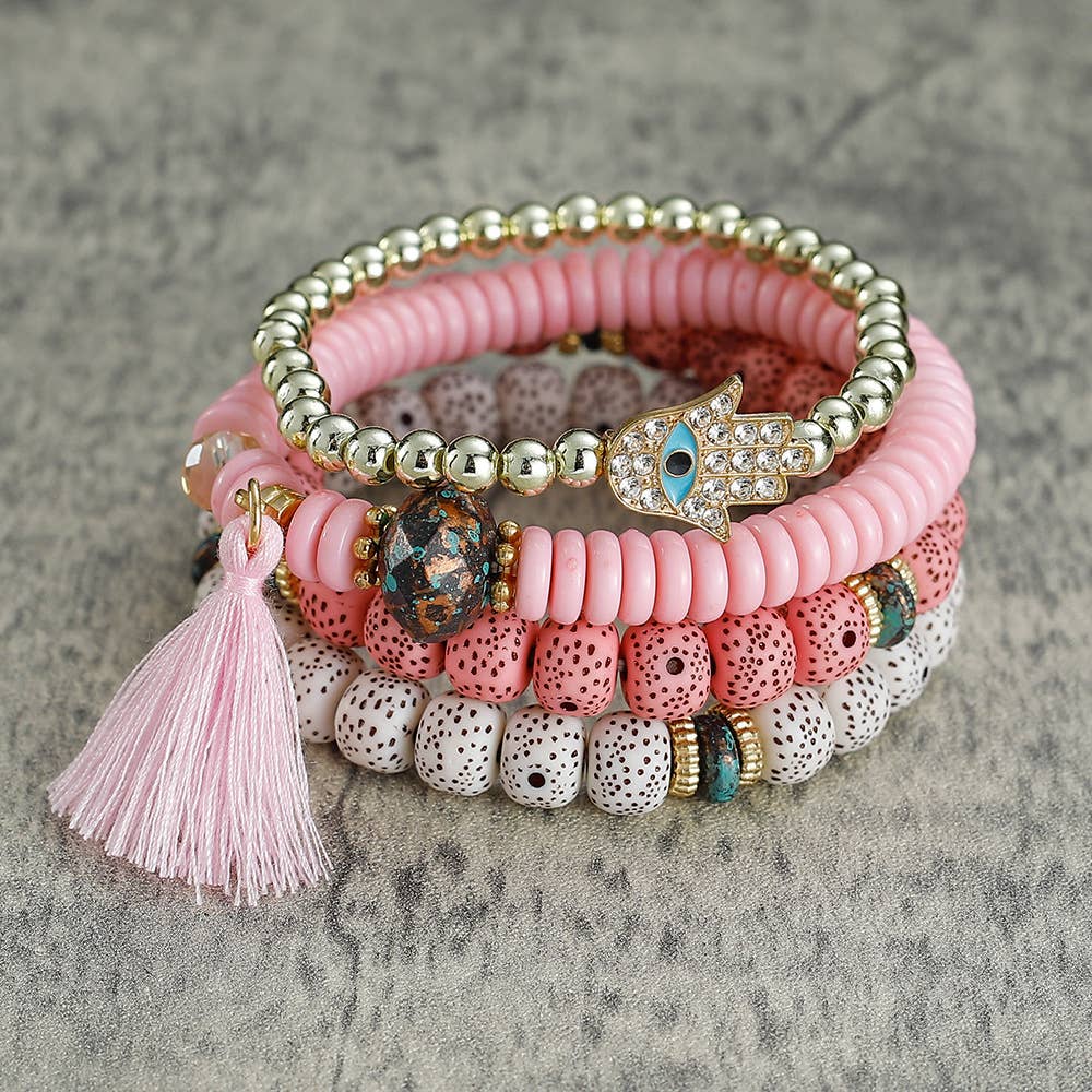 Devil's Eye Palm Tassel Multi Layered Bracelet