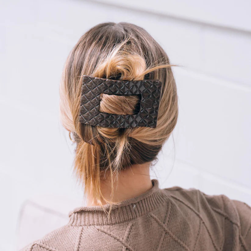 Truly Taupe Quilted Flat Rectangle Hair Clip