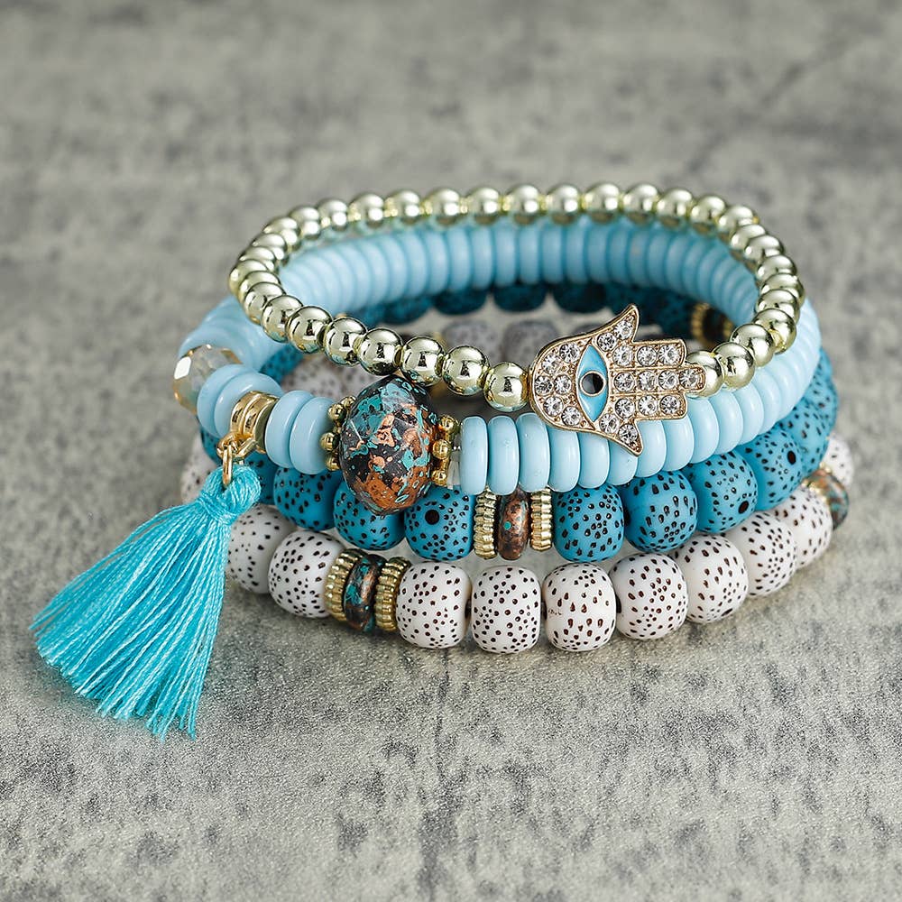 Devil's Eye Palm Tassel Multi Layered Bracelet