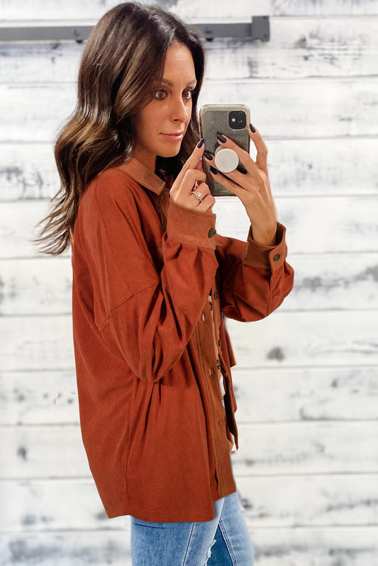 Burnt Orange Velvet Detail Shacket