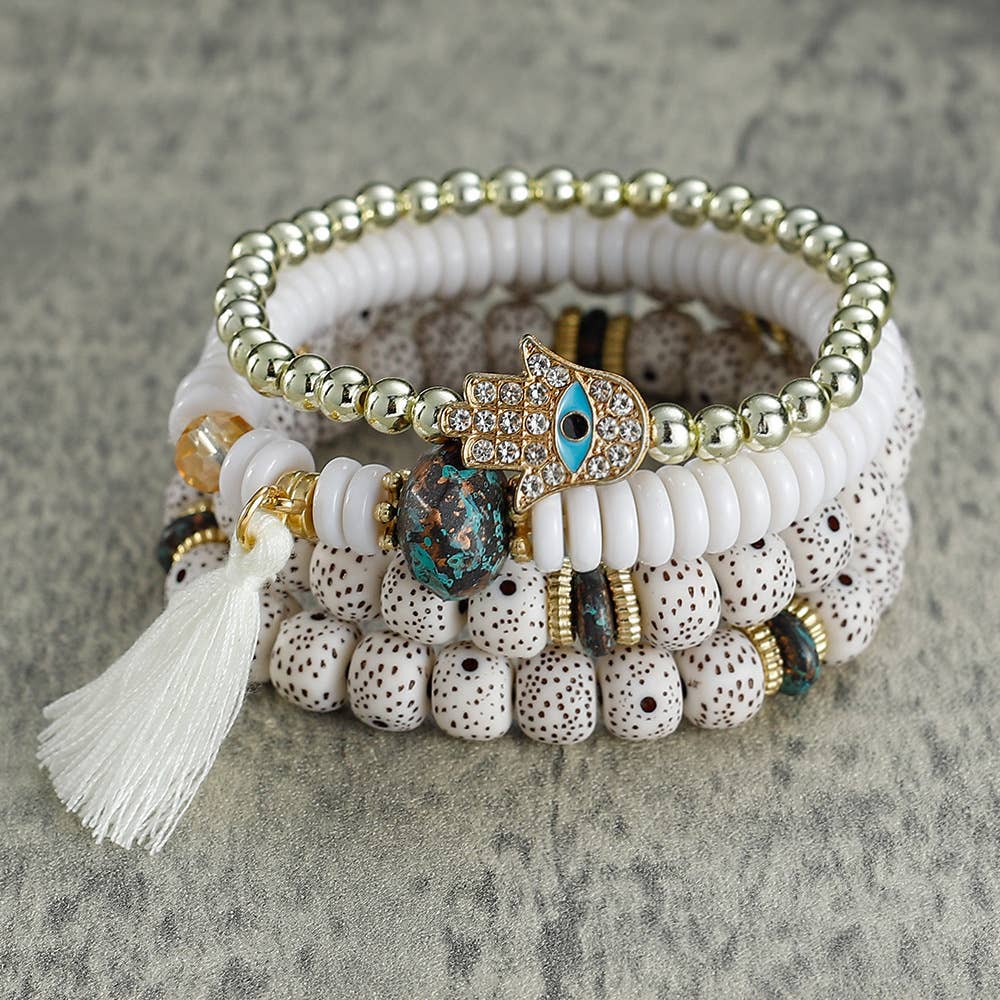 Devil's Eye Palm Tassel Multi Layered Bracelet
