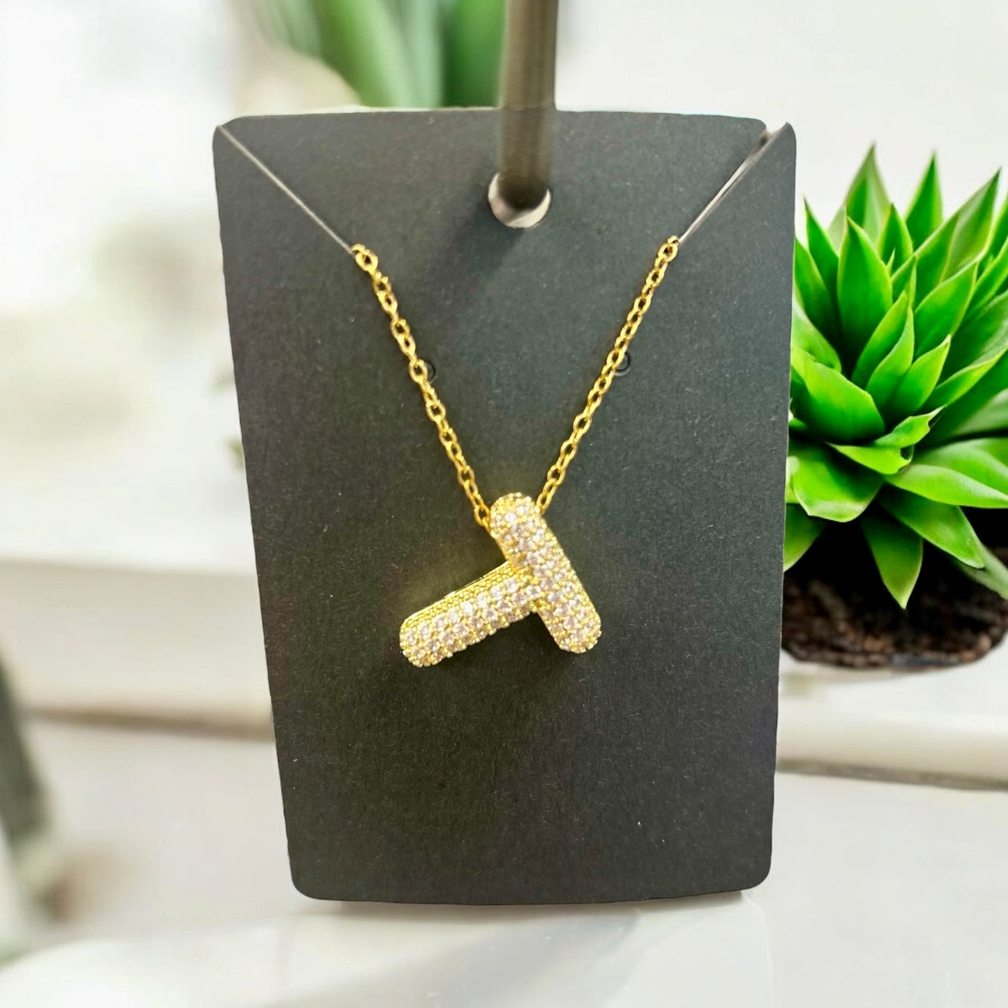 Zirconia Bubble Letter Necklace