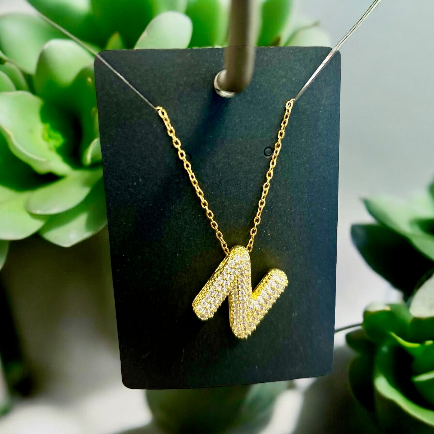 Zirconia Bubble Letter Necklace
