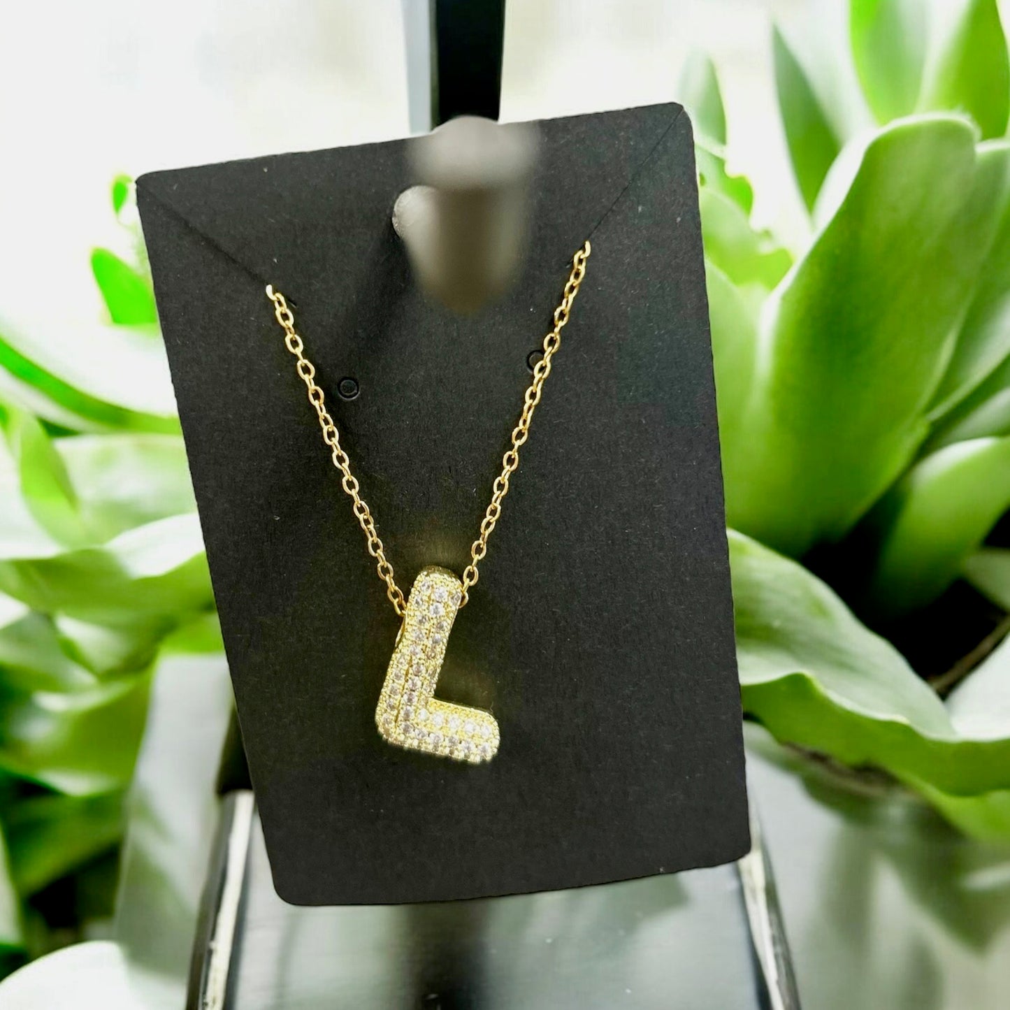Zirconia Bubble Letter Necklace