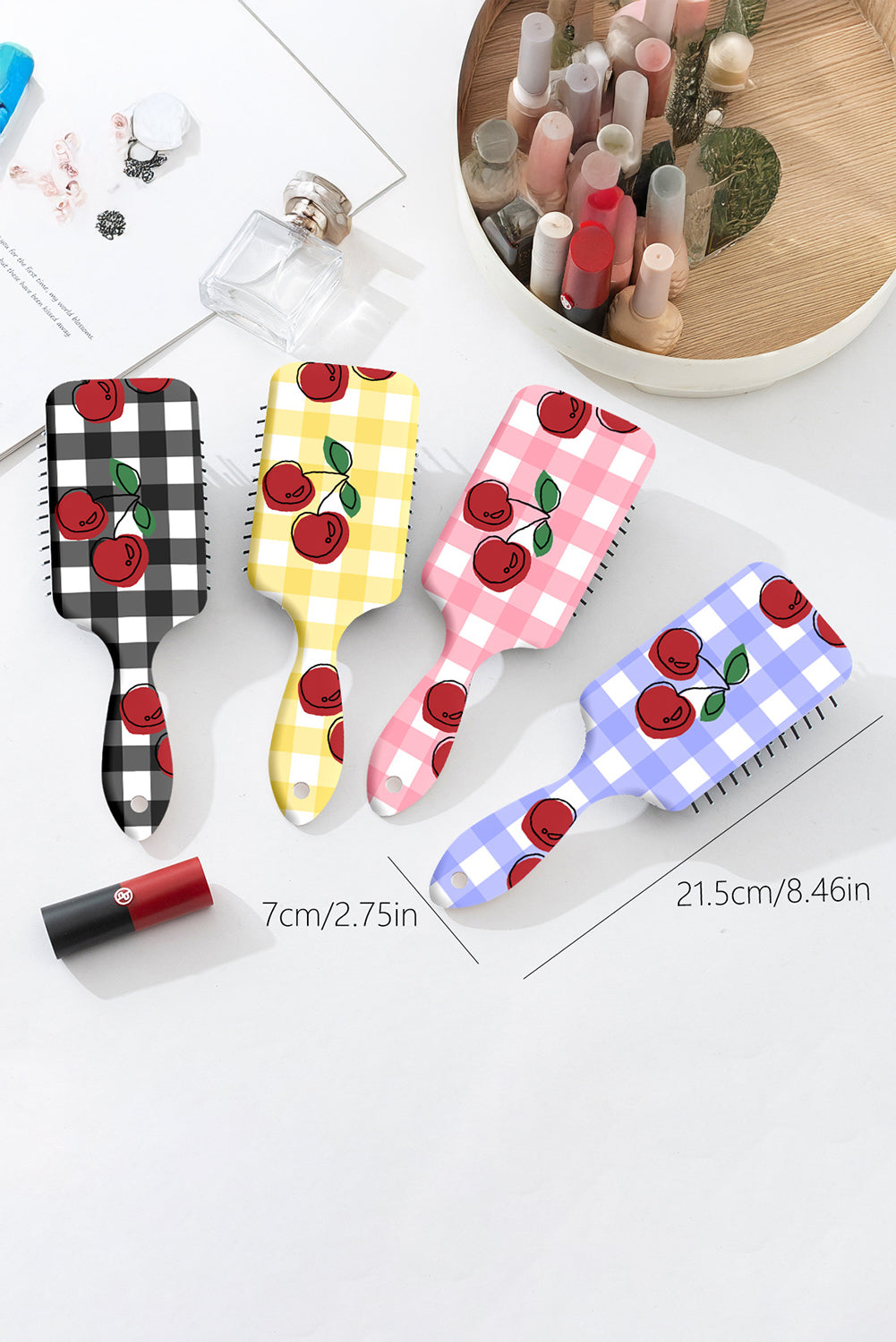 Pink Cute Cherry Plaid Air Cushion Brush