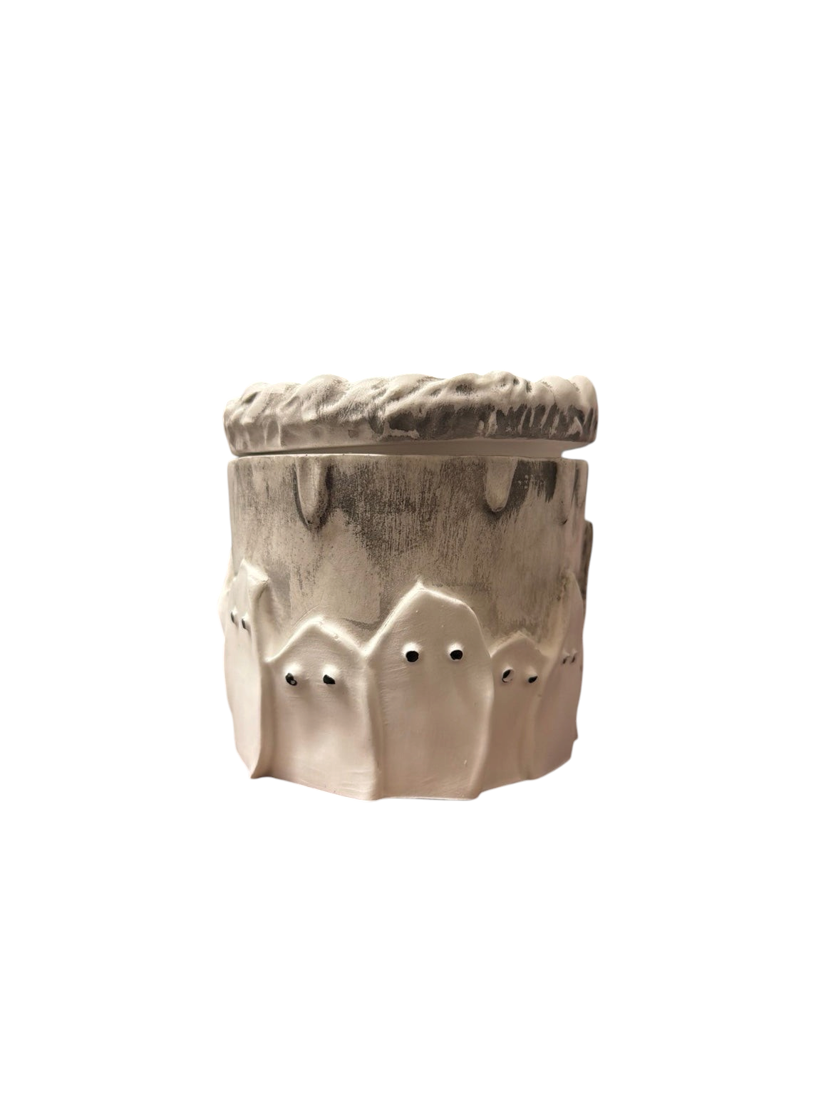 Doodlations Coffee Bar & Boutique concrete boo ghost candle with a distressed grey and white finish