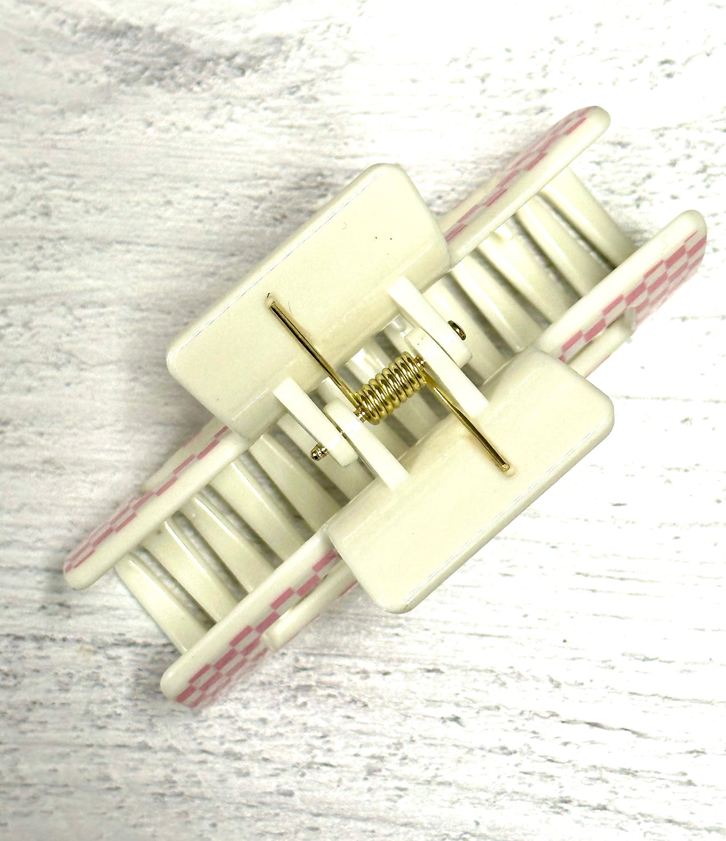 Pink Checkered Hair Clips