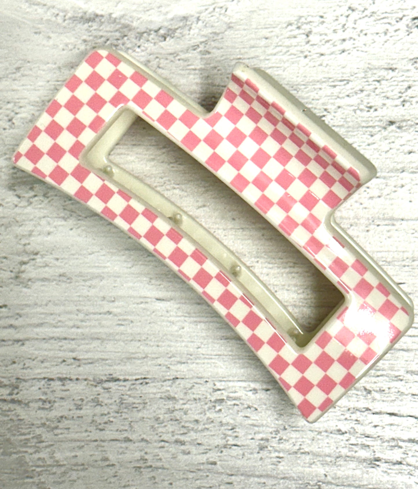 Pink Checkered Hair Clips