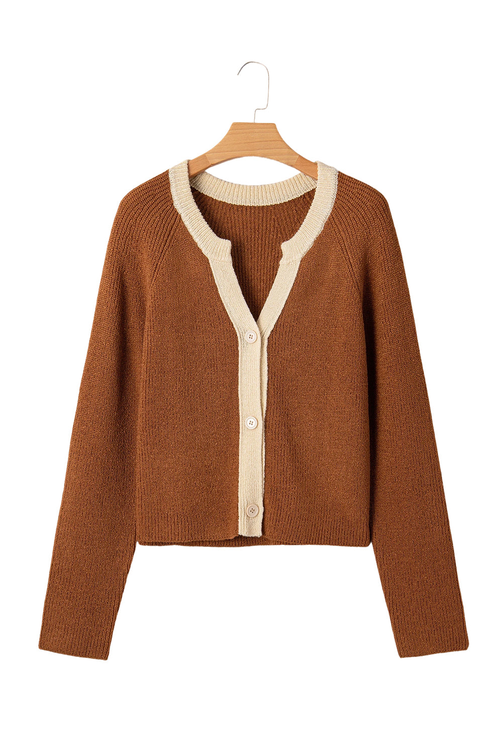 Chestnut Contrast V Neck Knit Cardigan