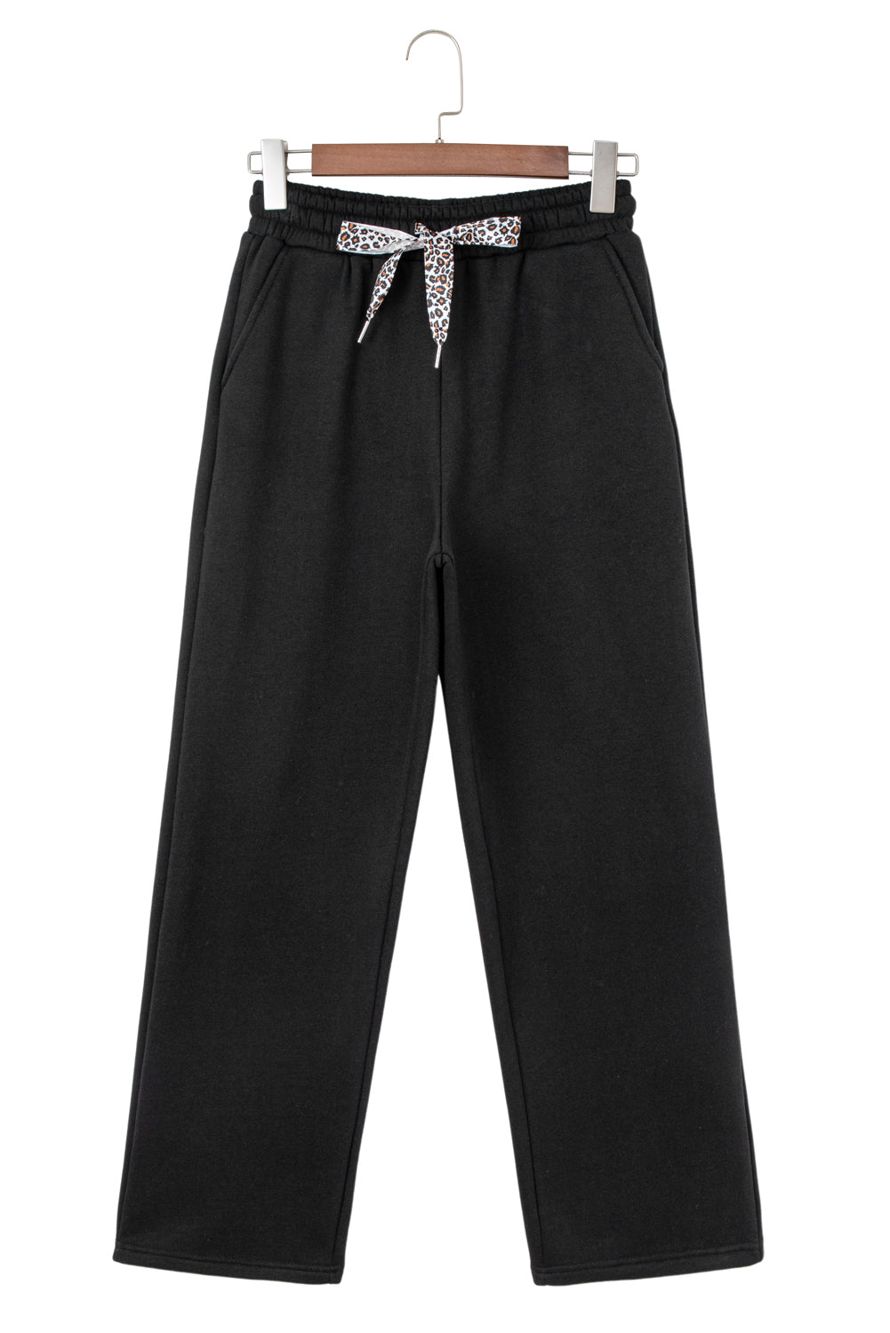 Black Leopard Drawstring Fleece Pants