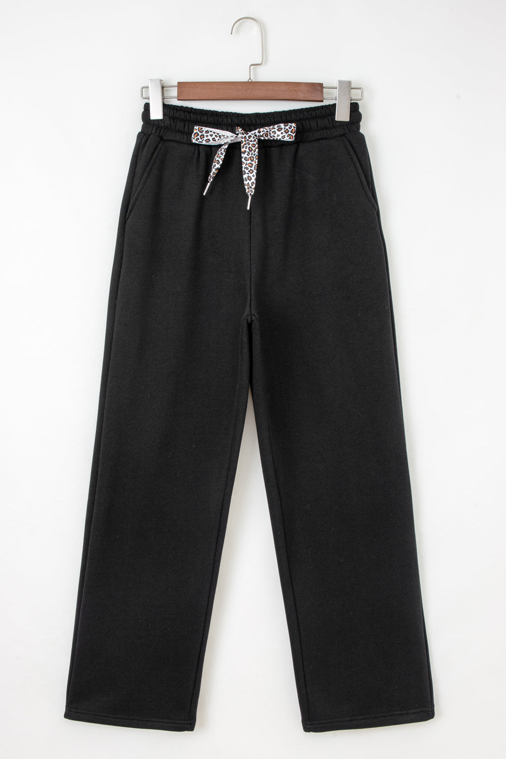 Black Leopard Drawstring Fleece Pants