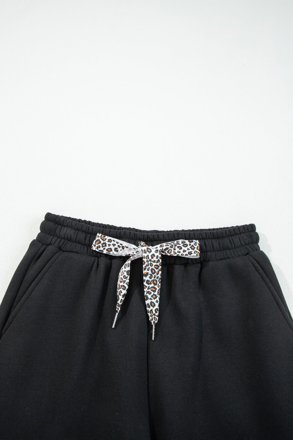 Black Leopard Drawstring Fleece Pants