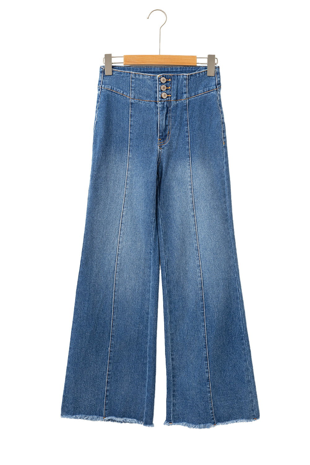 High Waist Button Raw Hem Jeans