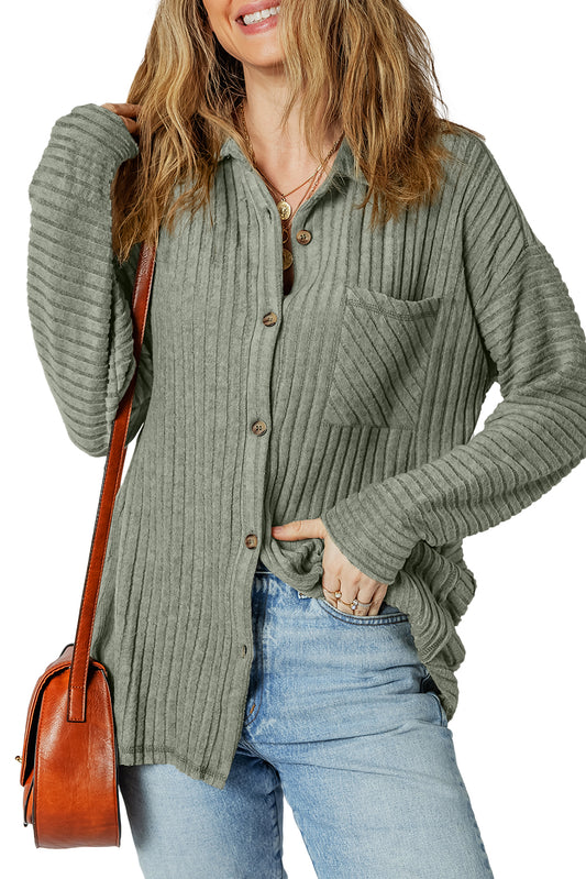 Mist Green Ribbed Button Up Shirt