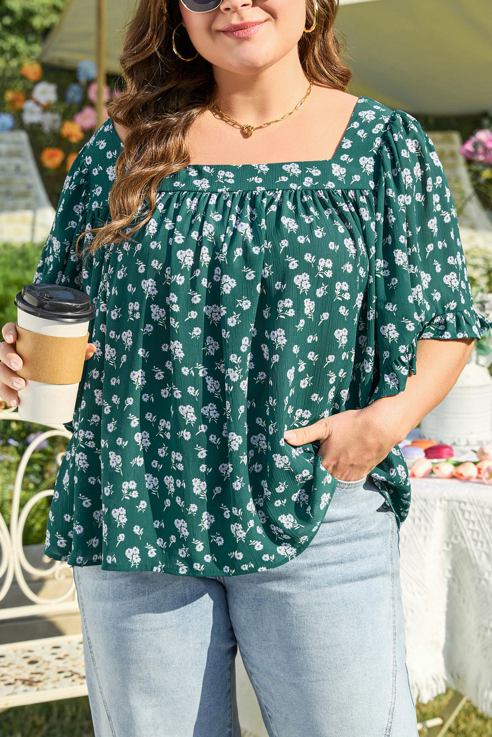 The Ivy - Floral Ruffle Tie Back Blouse