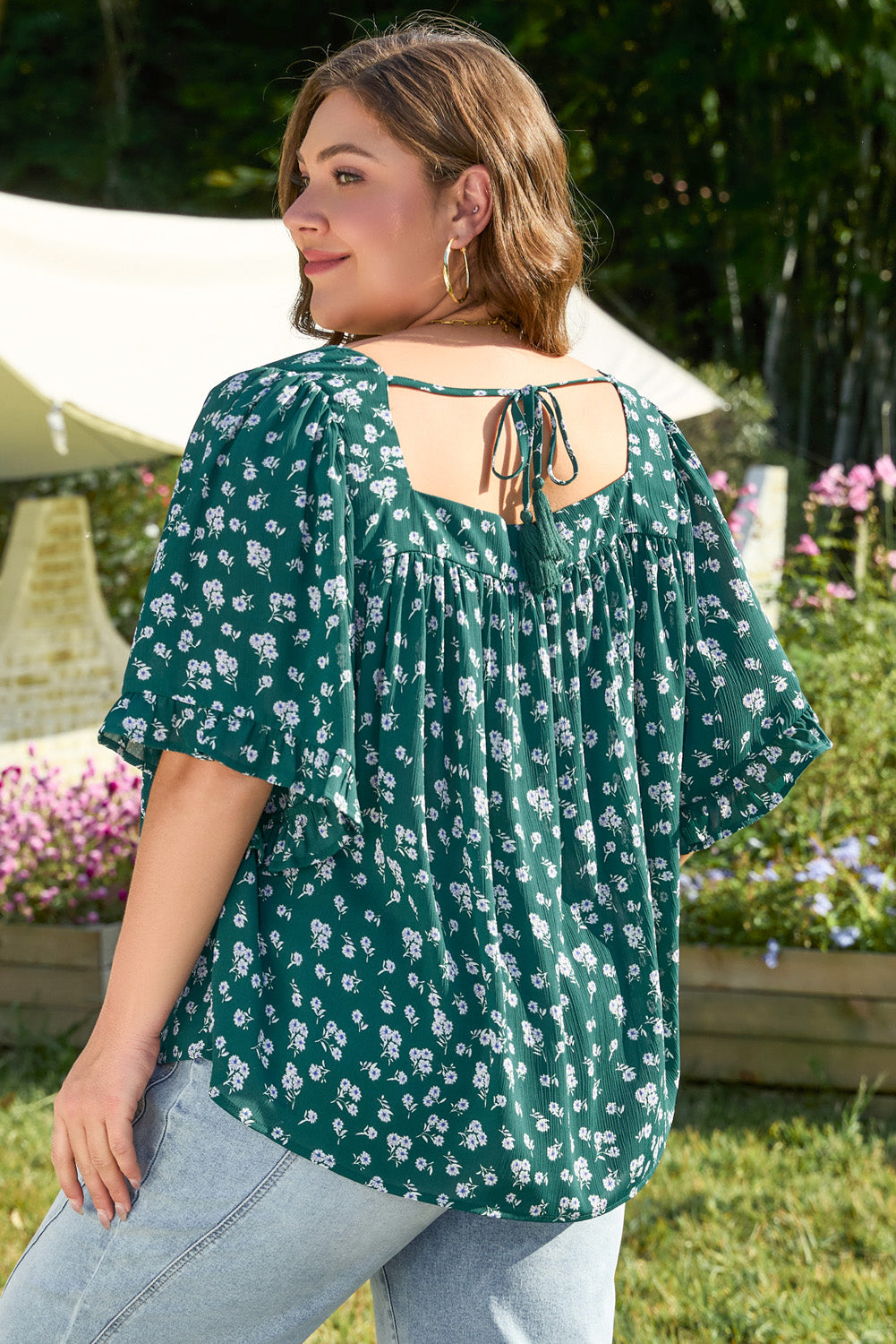 The Ivy - Floral Ruffle Tie Back Blouse