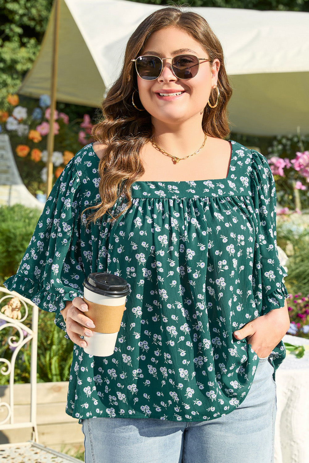 The Ivy - Floral Ruffle Tie Back Blouse
