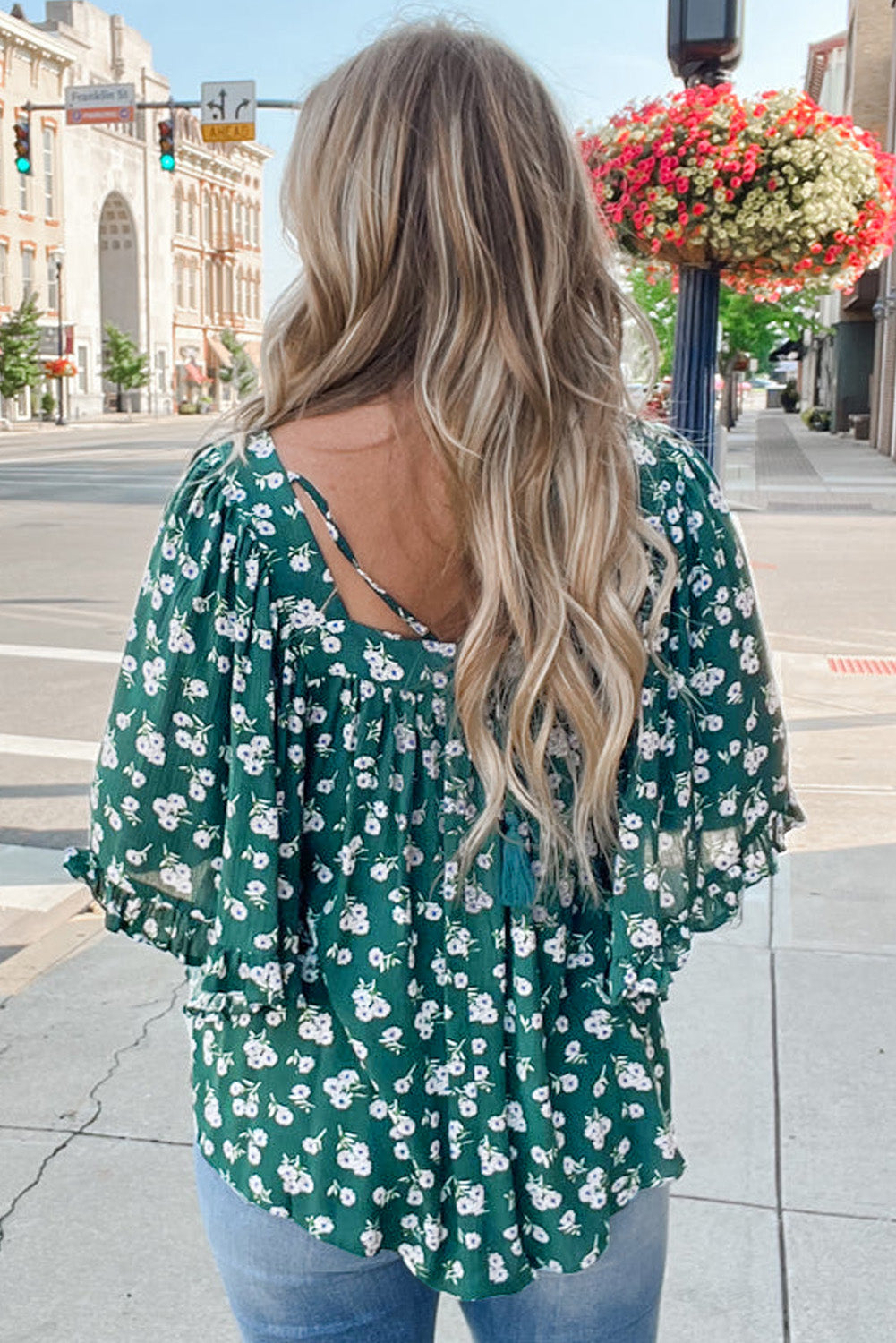 The Ivy - Floral Ruffle Tie Back Blouse