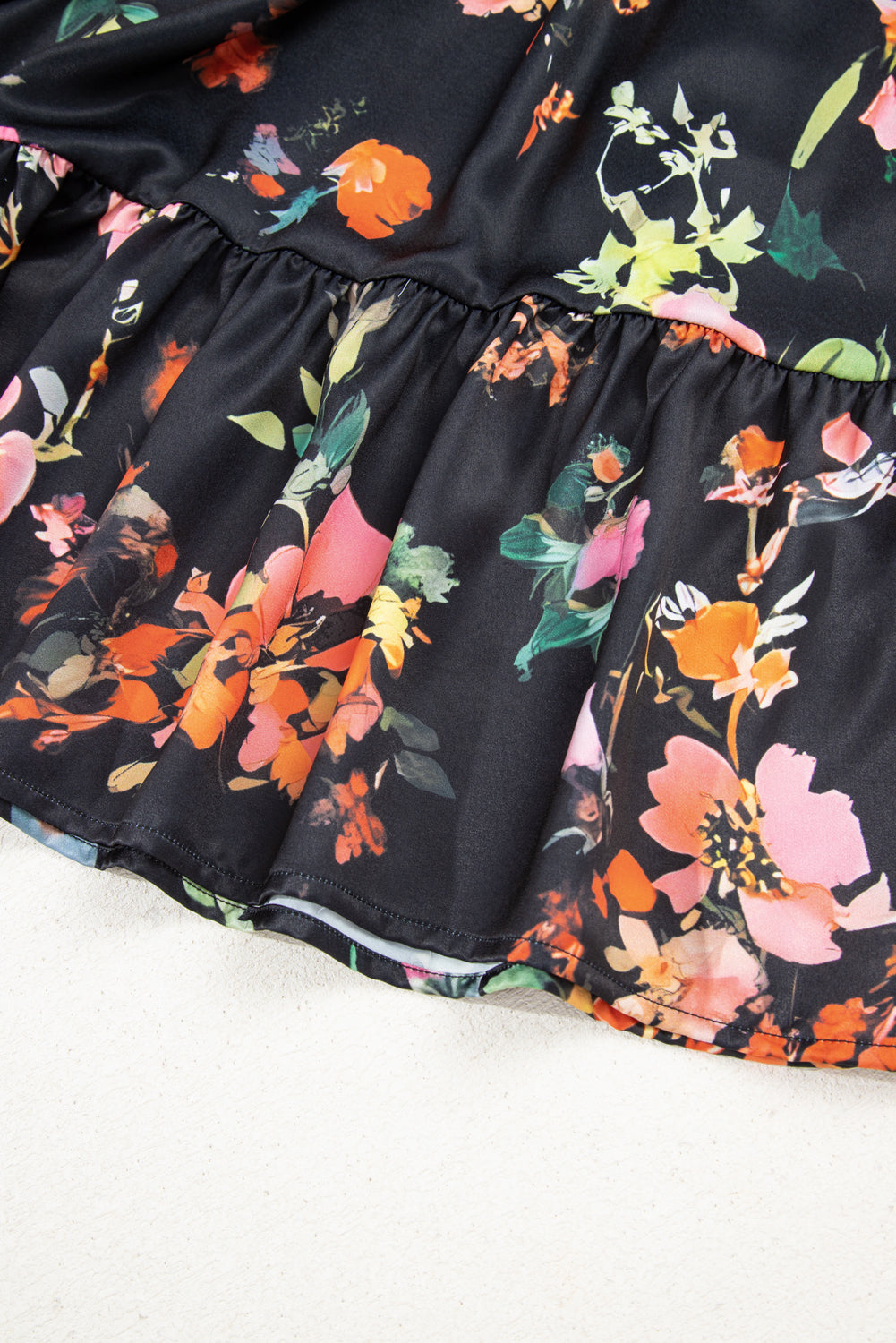 Floral dress with colorful flowers on a black background