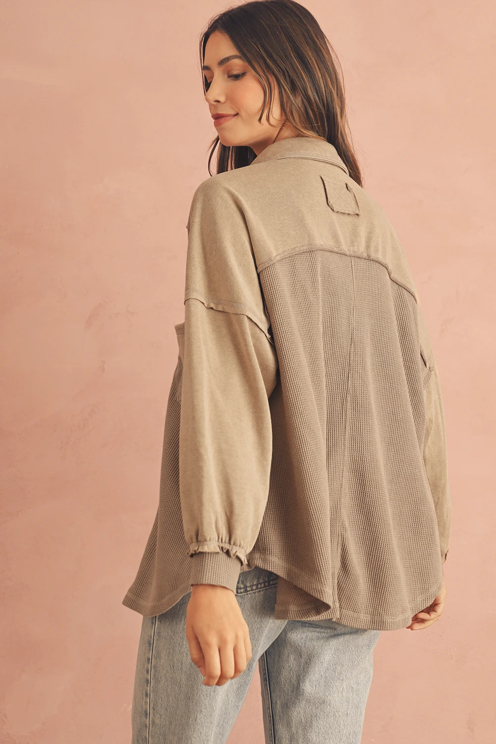 Tan Mineral Wash Patchwork Shacket