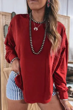 Doodlations Coffee Bar & Boutique racing red drop shoulder sweatshirt with ribbed cuffs and a relaxed fit