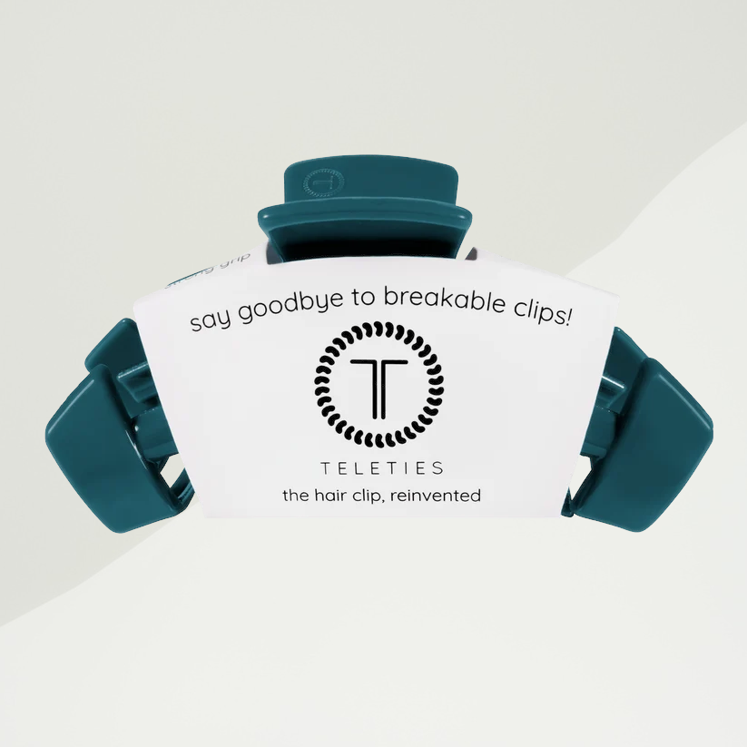 Doodlations Coffee Bar & Boutique Teleties teal classic claw hair clip with durable, bendable teeth for secure hold.