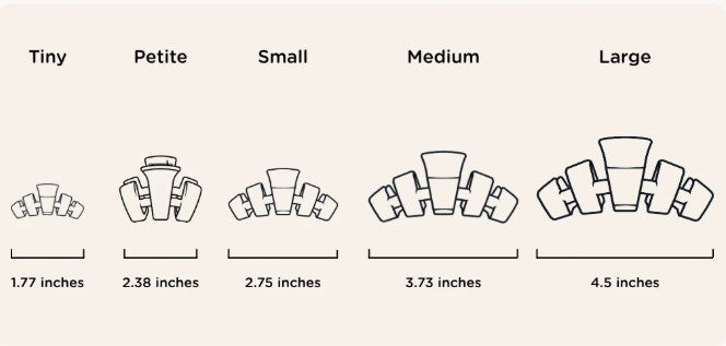 Doodlations Coffee Bar & Boutique Teleties flat round hair clip size comparison chart from tiny to large