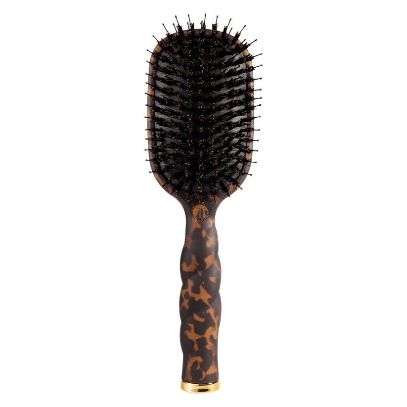 Doodlations Coffee Bar & Boutique Teleties tan tortoise shell boar bristle hair brush with ergonomic coil handle