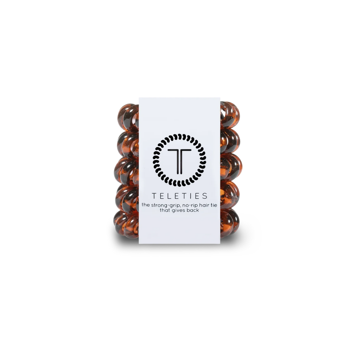 Doodlations Coffee Bar & Boutique tortoise shell spiral hair ties on a branded display card