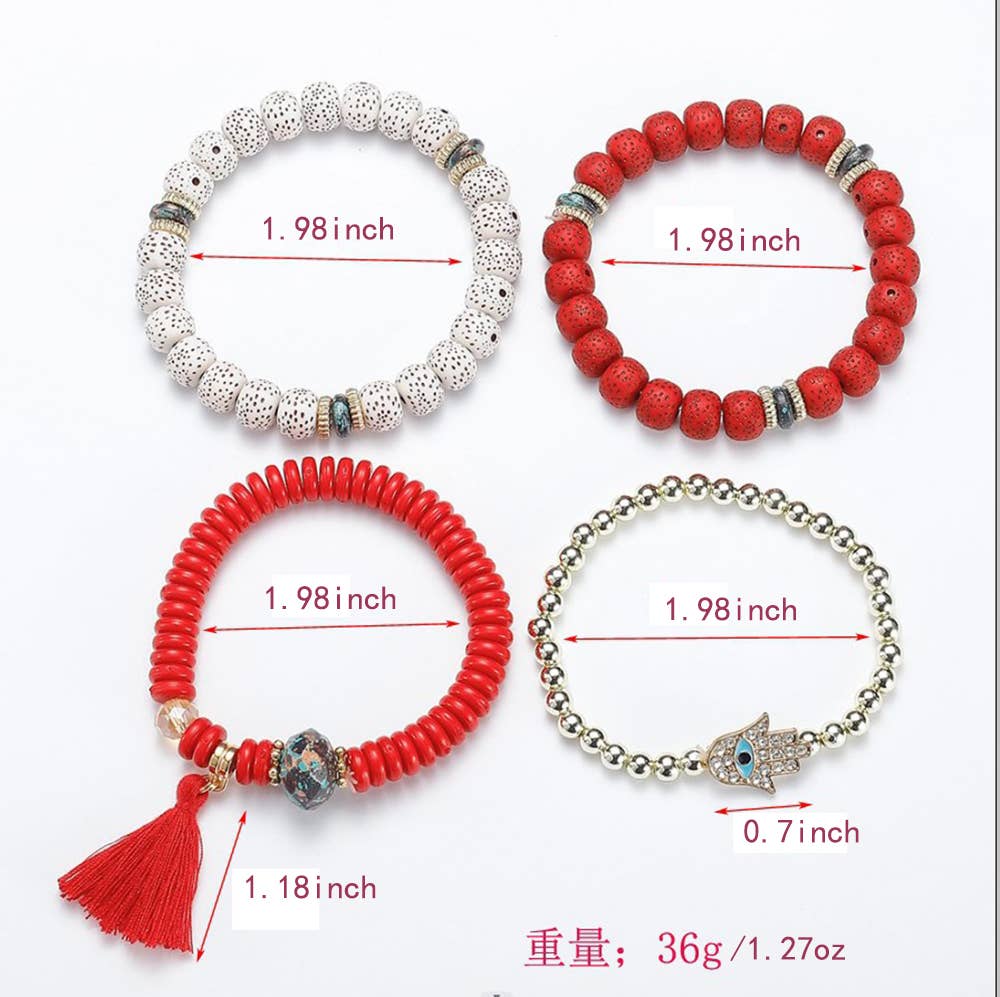 Devil's Eye Palm Tassel Multi Layered Bracelet