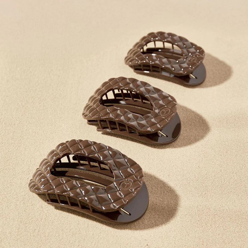 Flat Round Truly Taupe Quilted Hair Clip - Medium