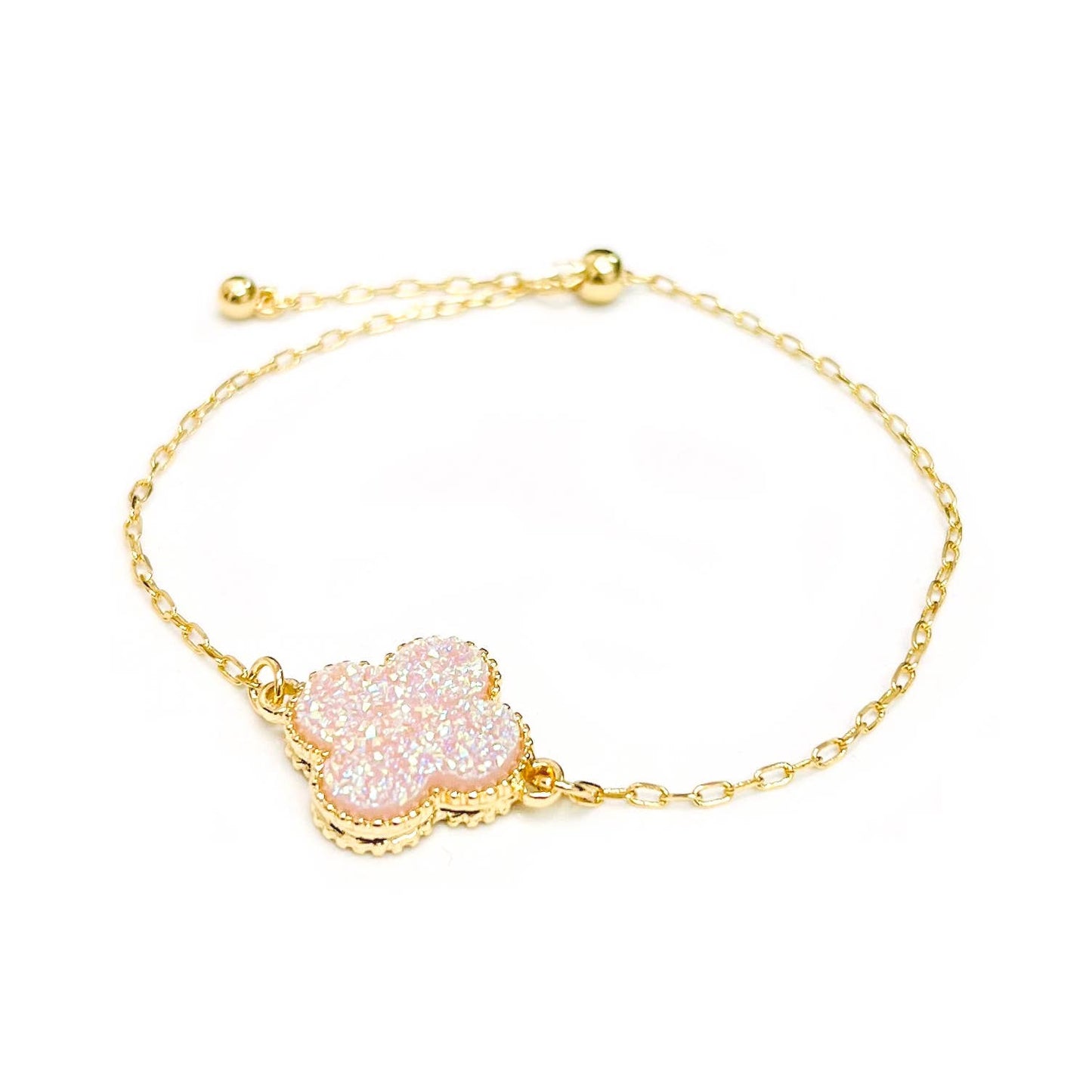 Resin Druzy Clover Charm with Chain Pull Tie Bracelet