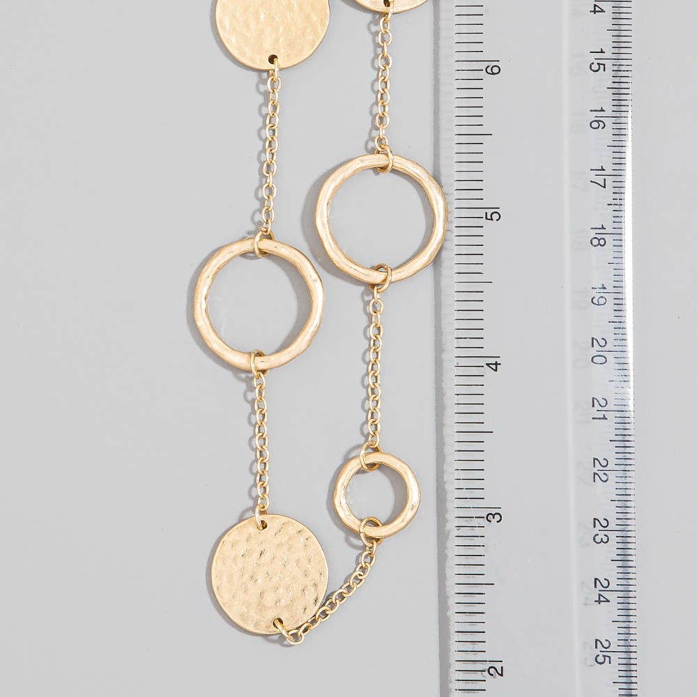 Long Hammered Disc & Open Circle Station Necklace