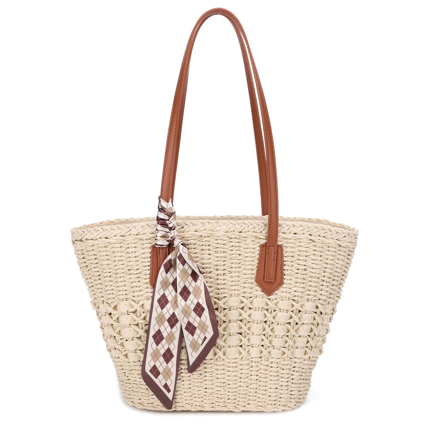 Penelope Straw Tote Bag With Scarf