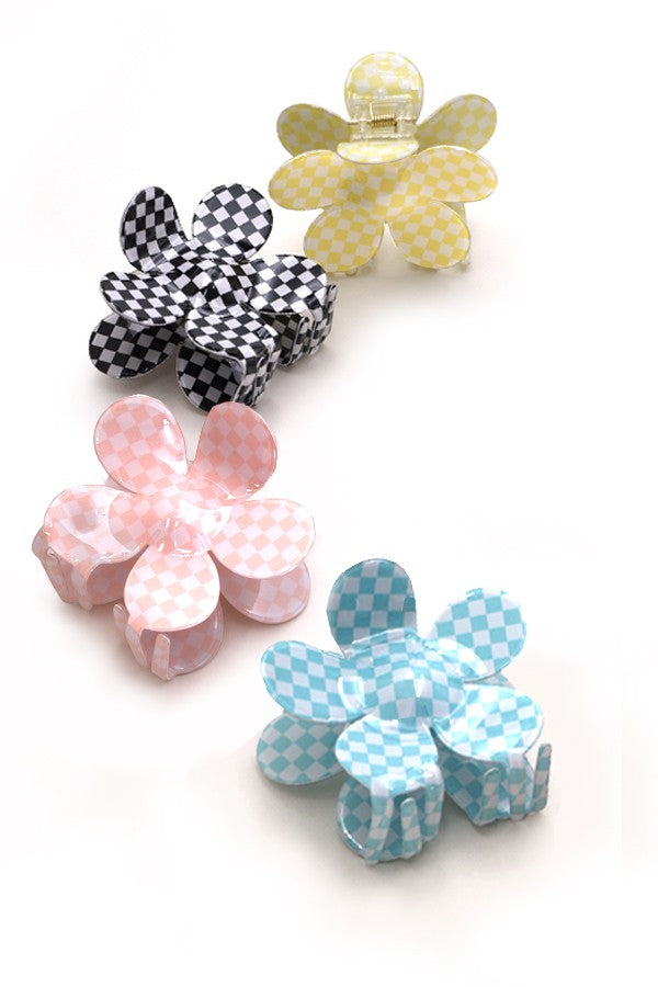 JUMBO CHECKER FLOWER HAIR CLAW CLIP