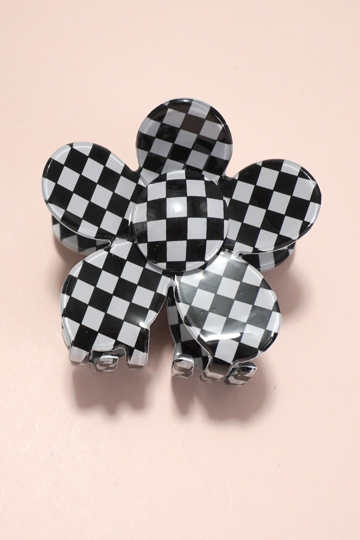 JUMBO CHECKER FLOWER HAIR CLAW CLIP