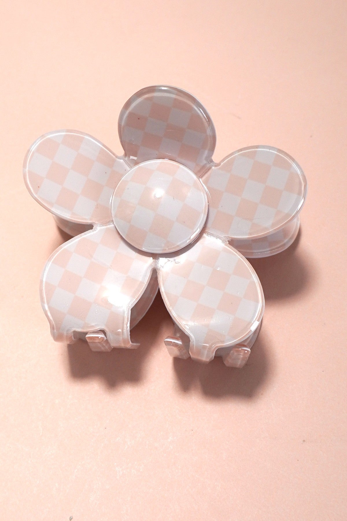 JUMBO CHECKER FLOWER HAIR CLAW CLIP