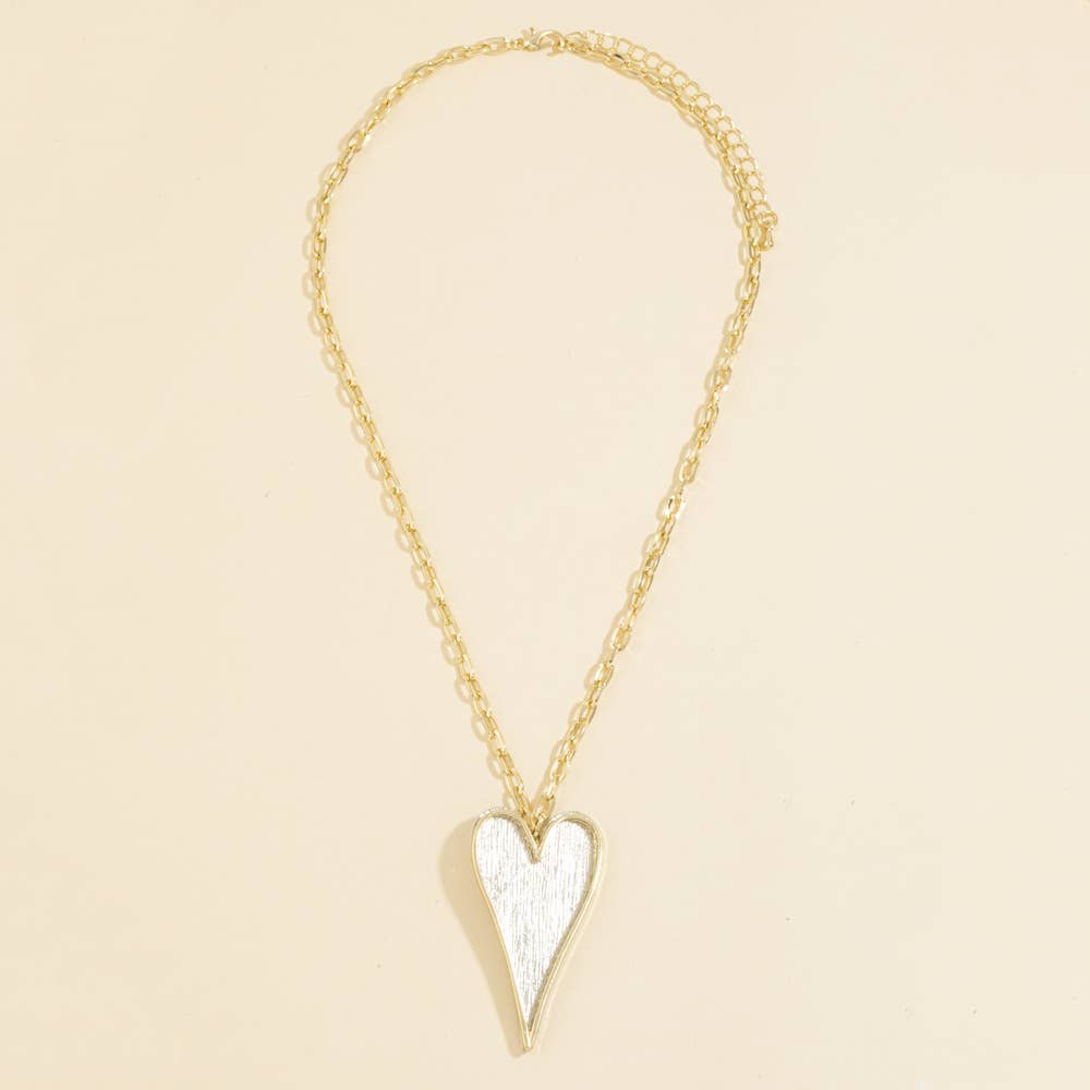 Brushed Two Tone Heart Pendant Necklace