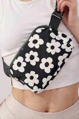 Black & Floral Print Crossbody Bag