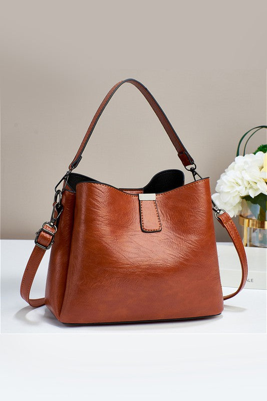 Vegan Leather Bucket Shoulder Bag