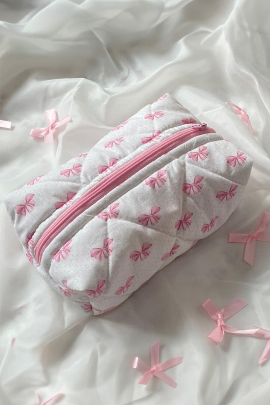 Pink Bow Quilted Makeup Bag