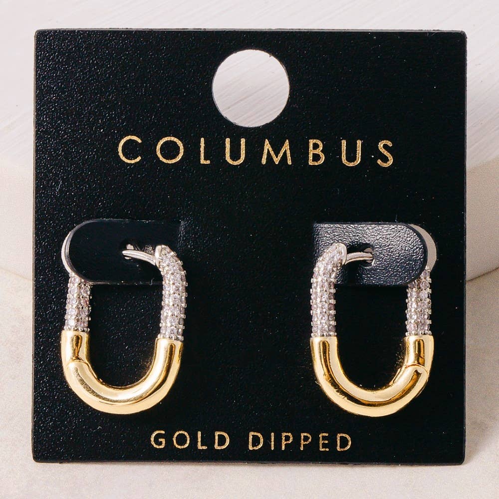 Two-Tone Pave Oval Huggie Earrings