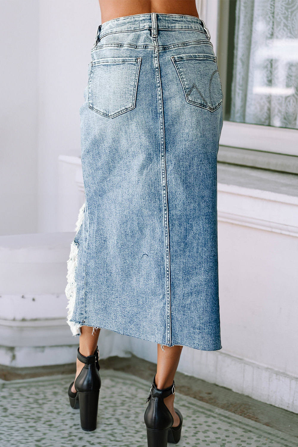 Distressed Denim Skirt