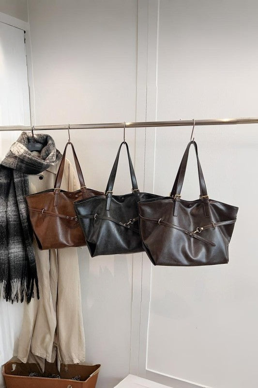Vintage Distressed Buckled Tote Bag