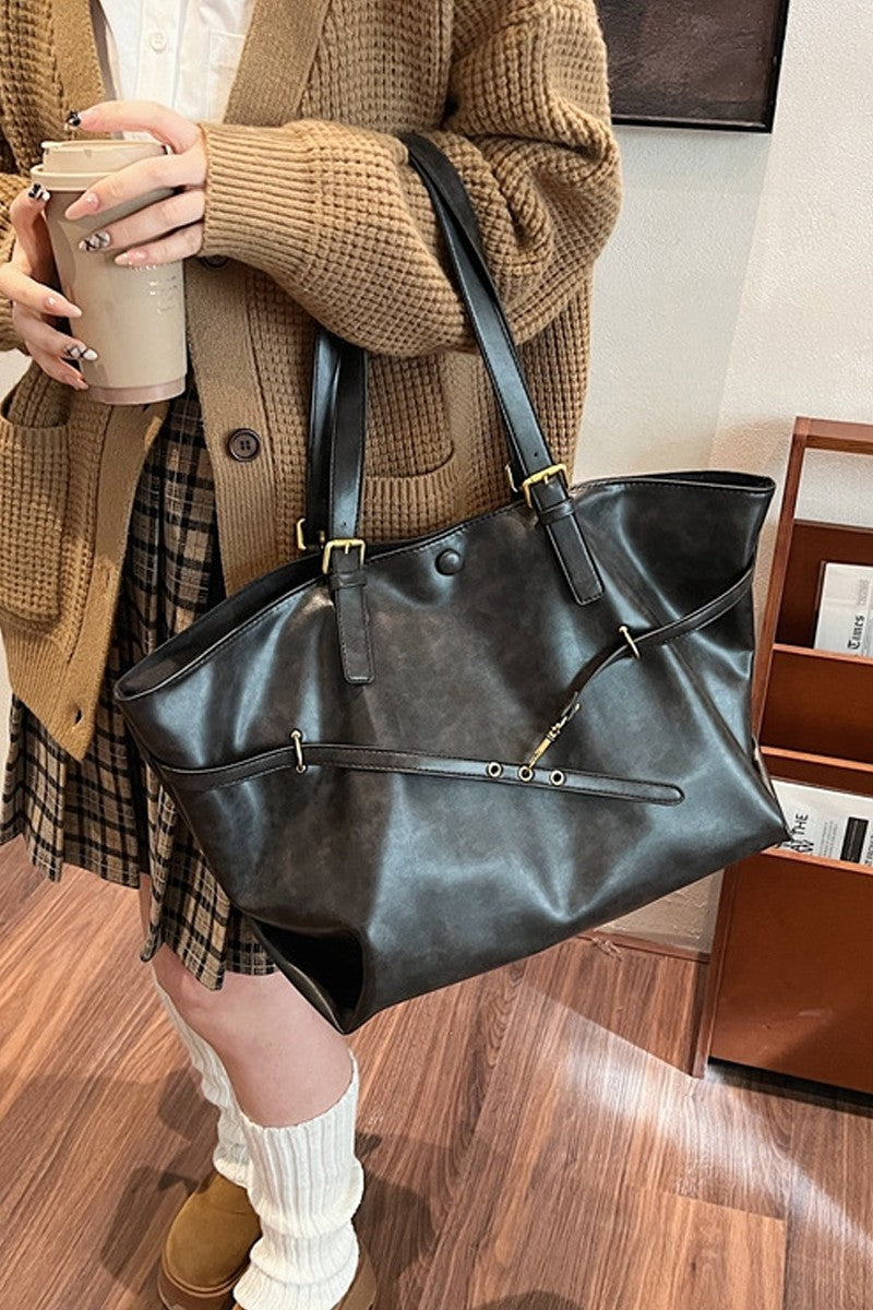 Vintage Distressed Buckled Tote Bag